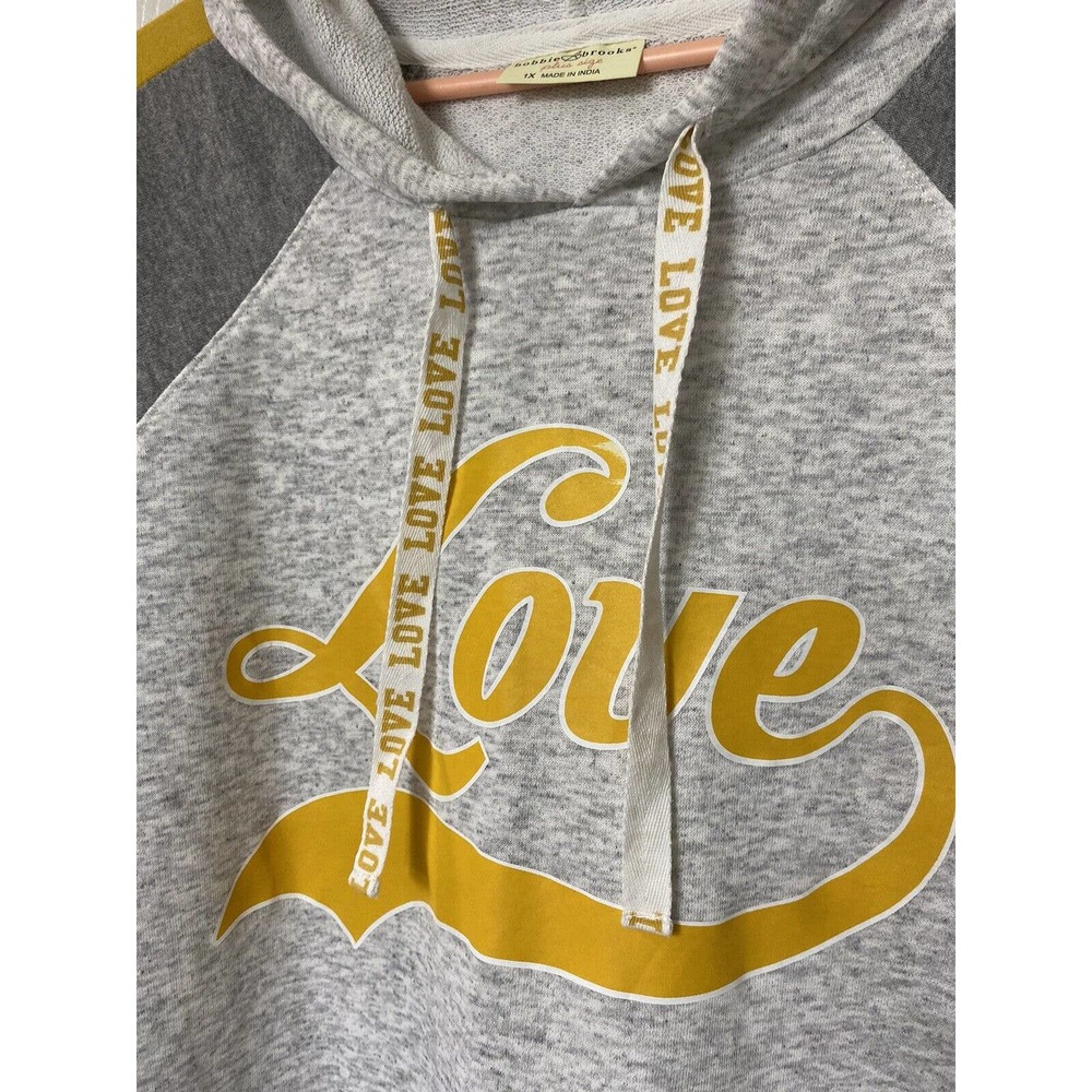 Bobbie Brooks Love‎ Hoodie Womens 1X Gray Yellow Raglan Sleeve Pullover - Picture 3 of 6
